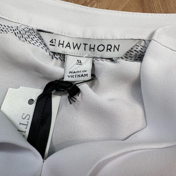 41 Hawthorn White Black Juanis Pleat Detail Gathered Hem Blouse Top Womens XL - Picture 6 of 10